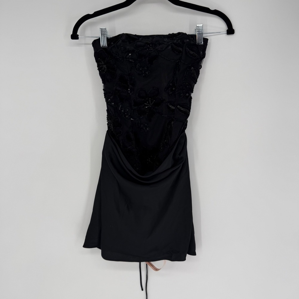 OH POLLY EDEN EMBELLISHED DRAPED STRAPLESS A-LINE MINI DRESS BLACK NWT SZ 0 CHIC
